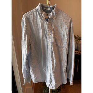 Nautica Mens Button‎ Down Shirt Blue White Stripe Classic Fit Size Medium
